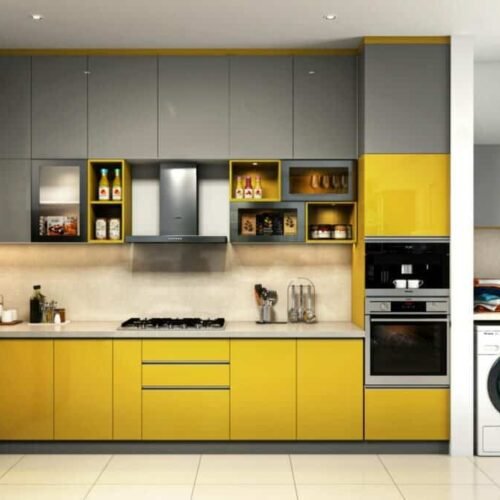 Yellow and Gray Kitchen Cabinet