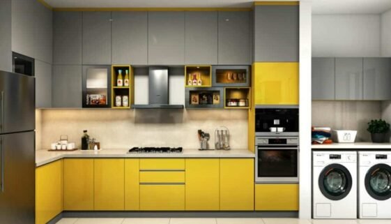 Yellow and Gray Kitchen Cabinet