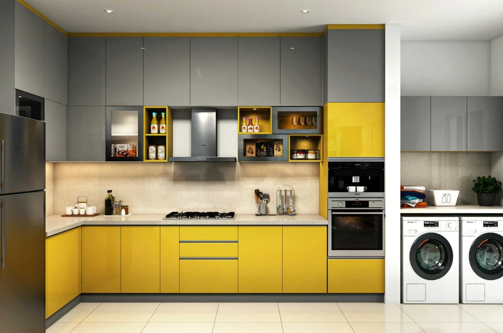 Yellow and Gray Kitchen Cabinet